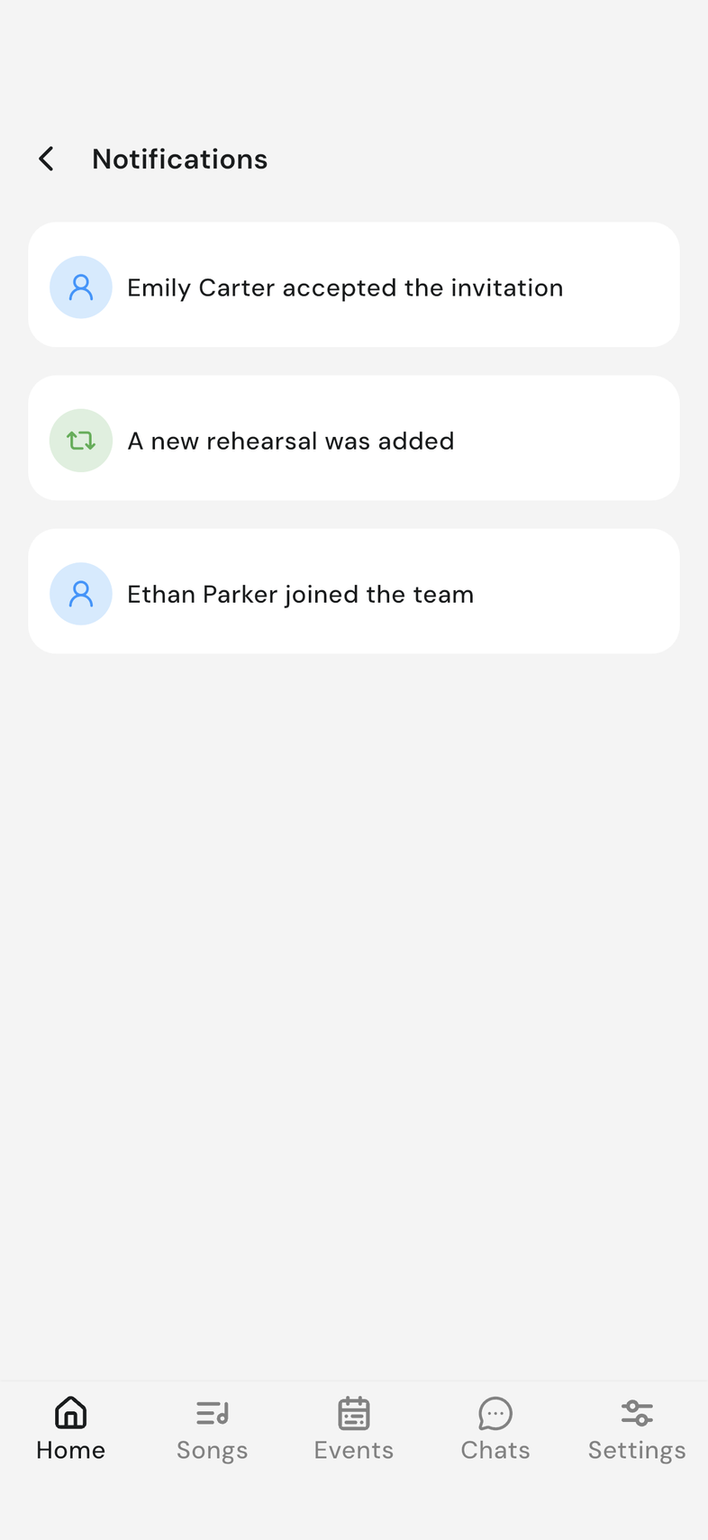 Notifications screen showing a team invitation with Confirm and Decline