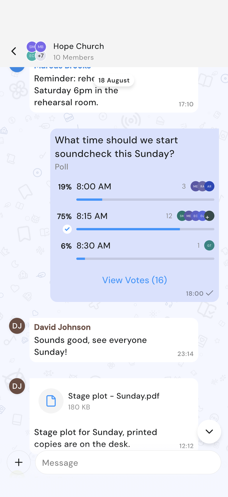 Poll message showing in the chat conversation