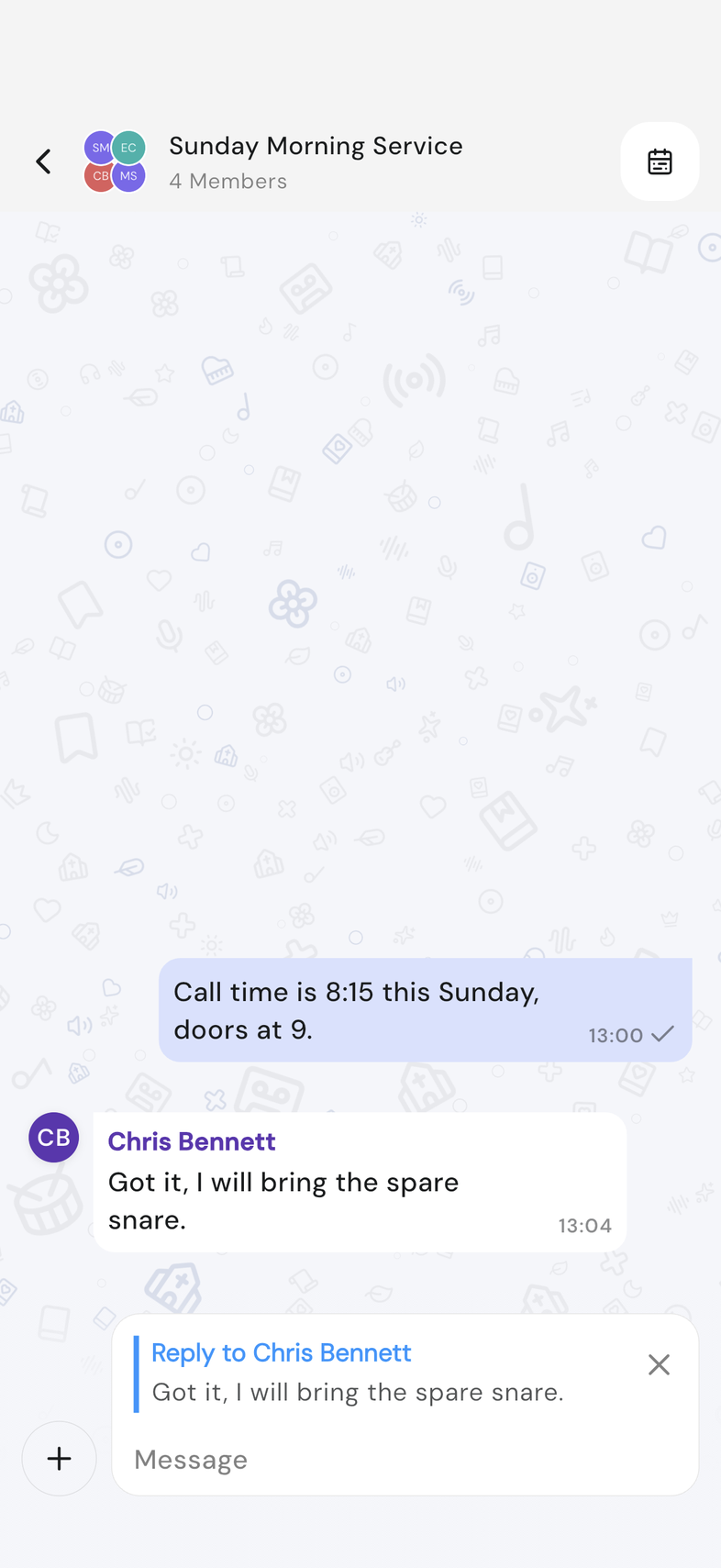 Composer with the quoted message preview above the message box, ready to type a reply