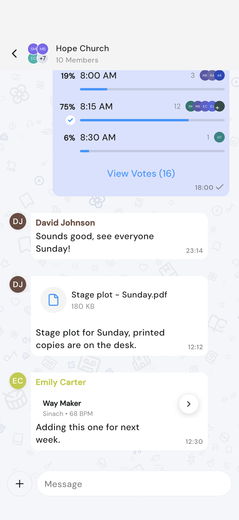 Message sent, showing in the chat conversation