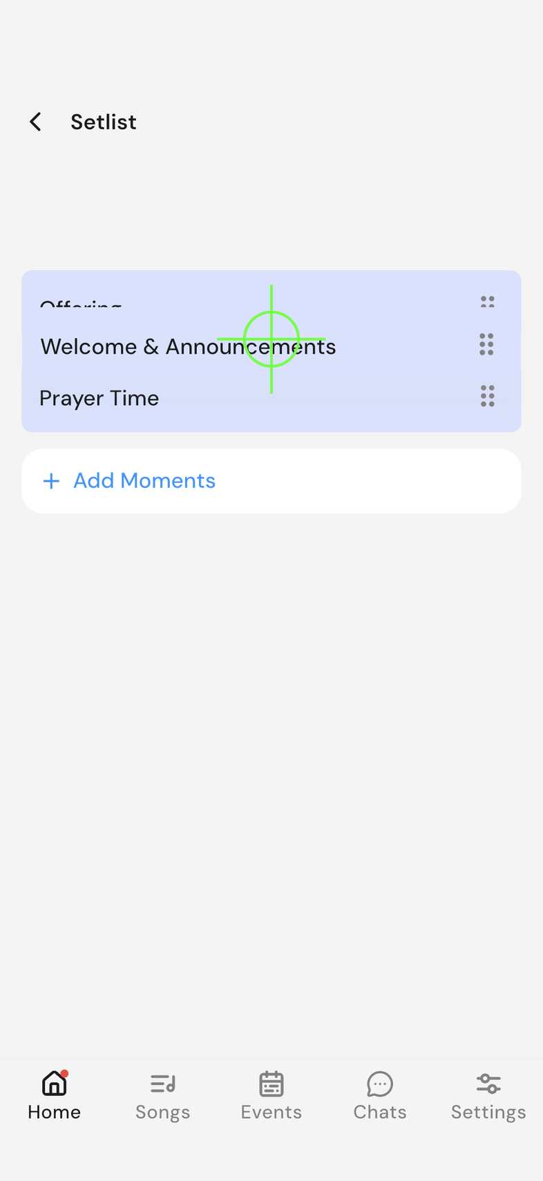 Template Setlist in the middle of a drag, Save Order button showing