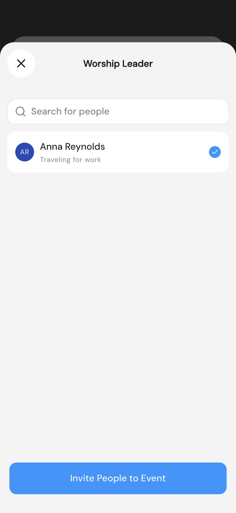 Select Members sheet with people ticked and the search bar