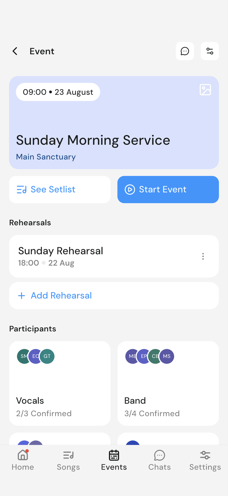 Event page with the Publish Event button at the bottom