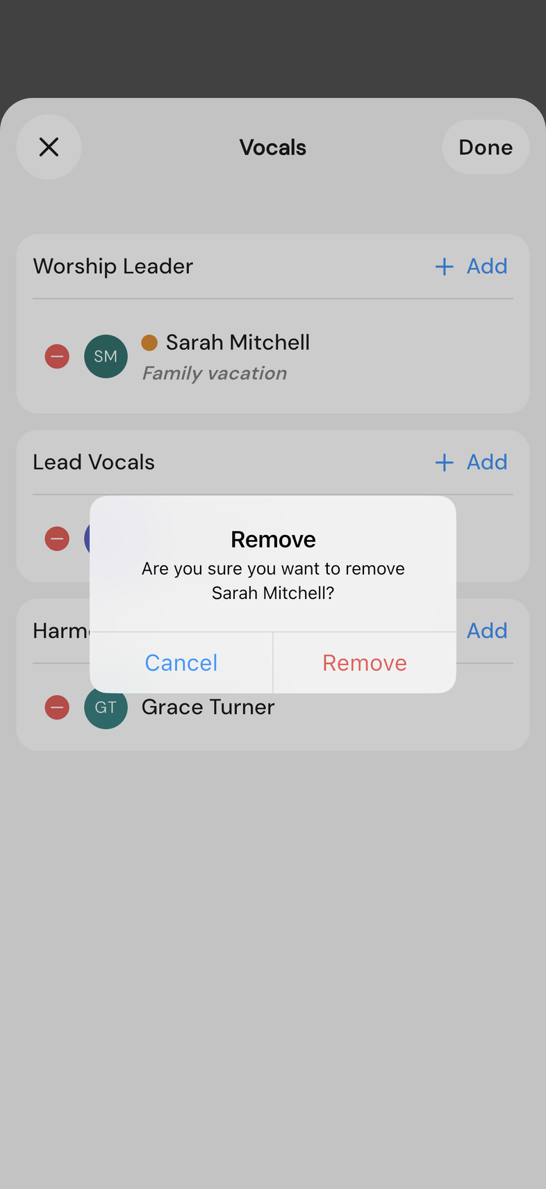 Remove confirmation dialog with the Remove button