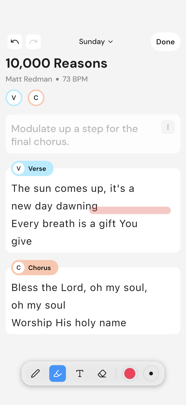 Annotation mode with undo, redo, annotation name and Done in the top bar