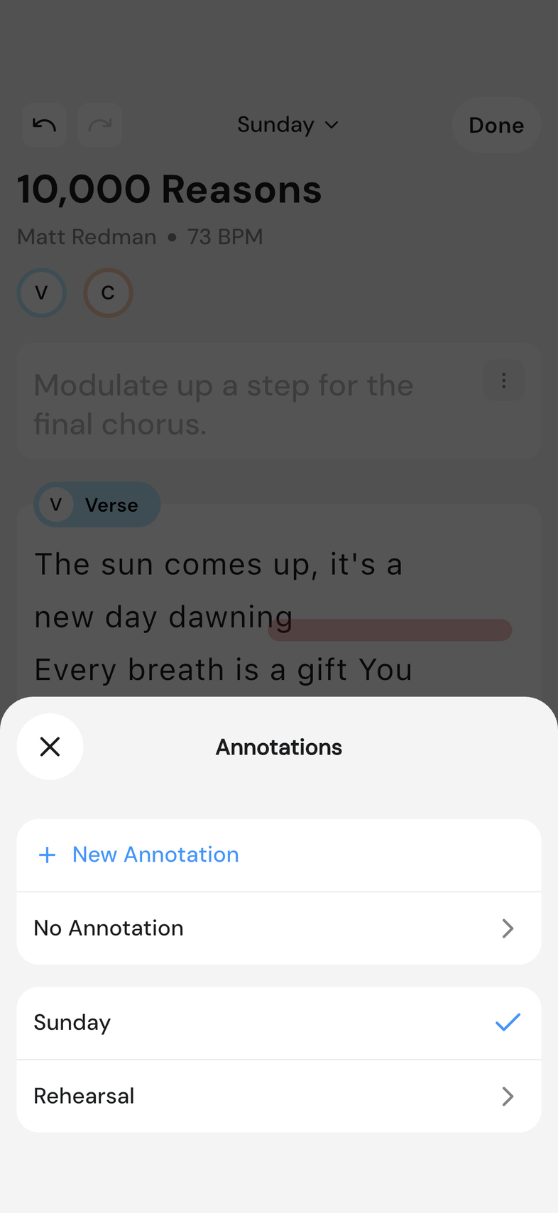 Annotations modal listing New Annotation, No Annotation and two named sets