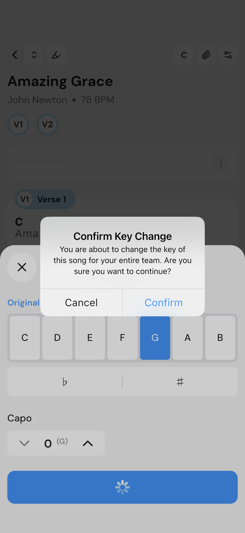 Confirm Key Change dialog with the Confirm button