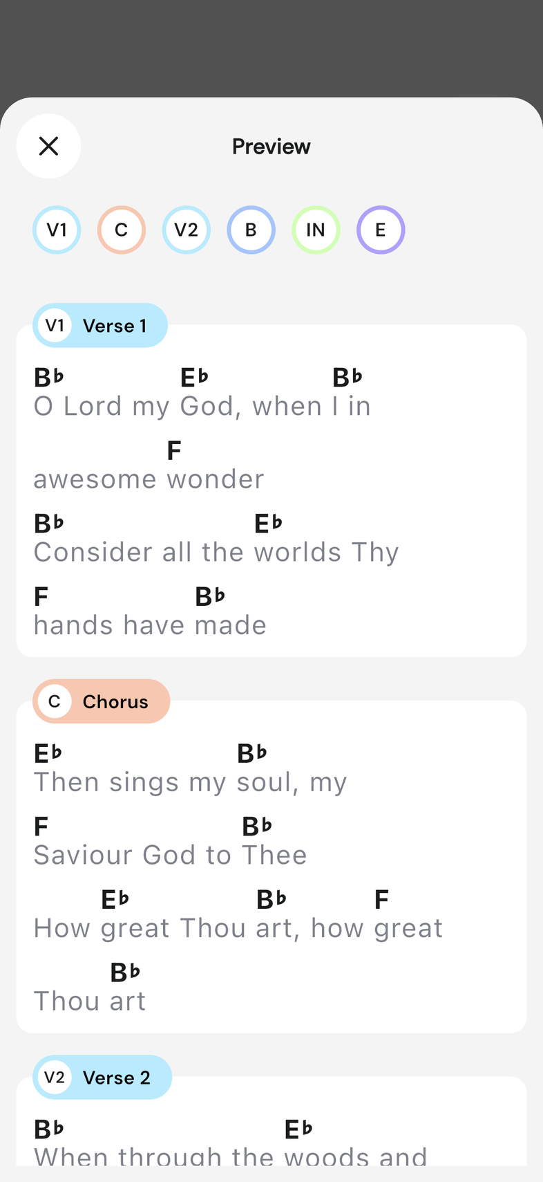 Preview showing the section's chords and lyrics rendered together
