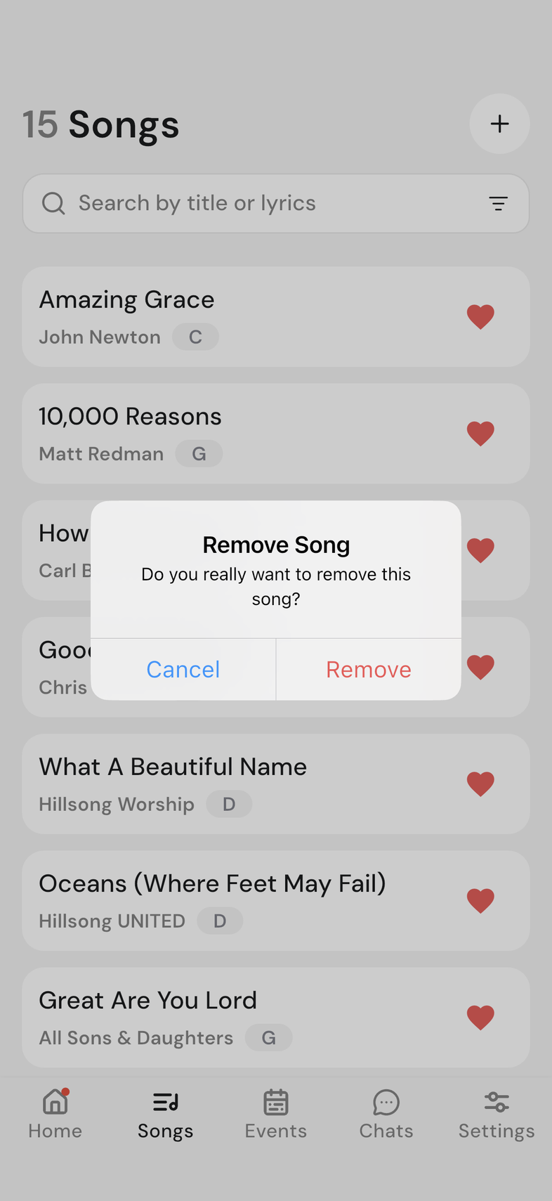 Remove Song confirmation dialog with the Remove button
