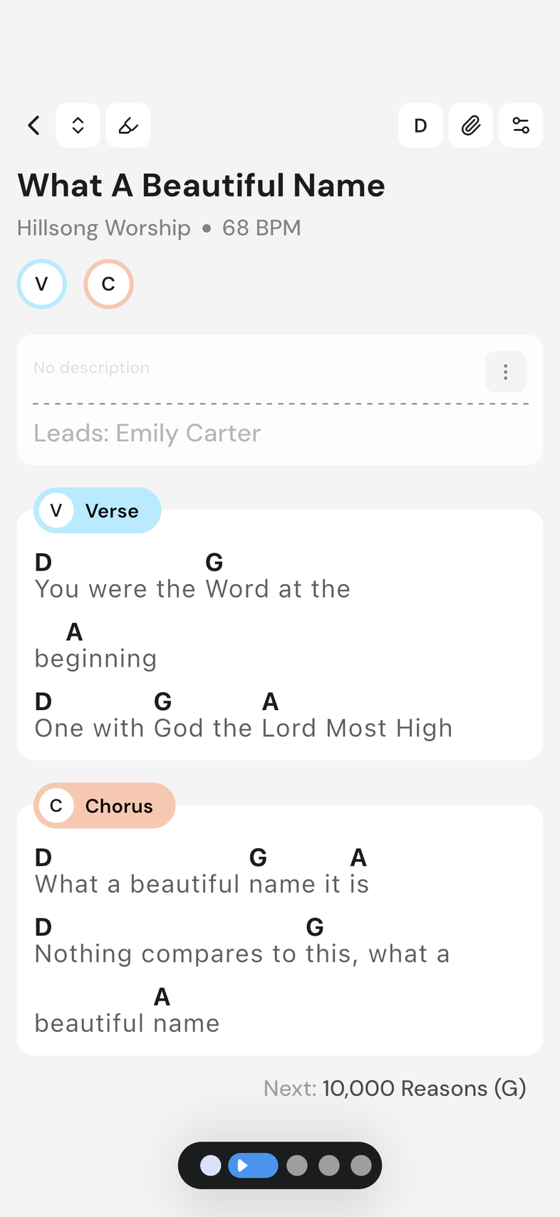 Song scrolled so a section's title sits at the top of the screen