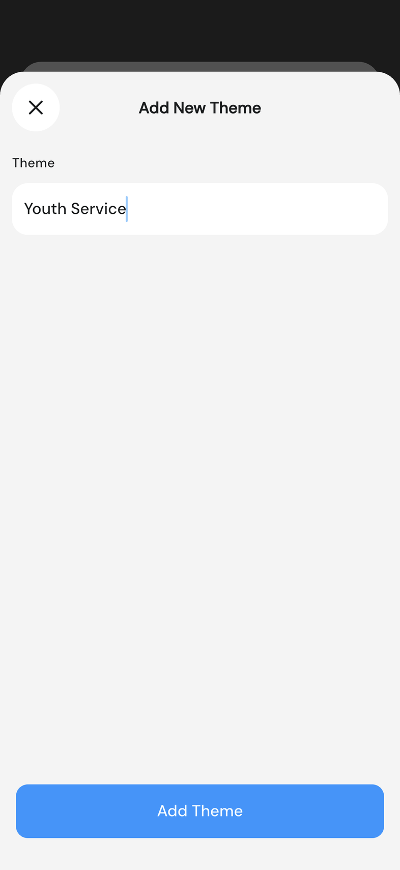 Add New Theme dialog with a name typed in