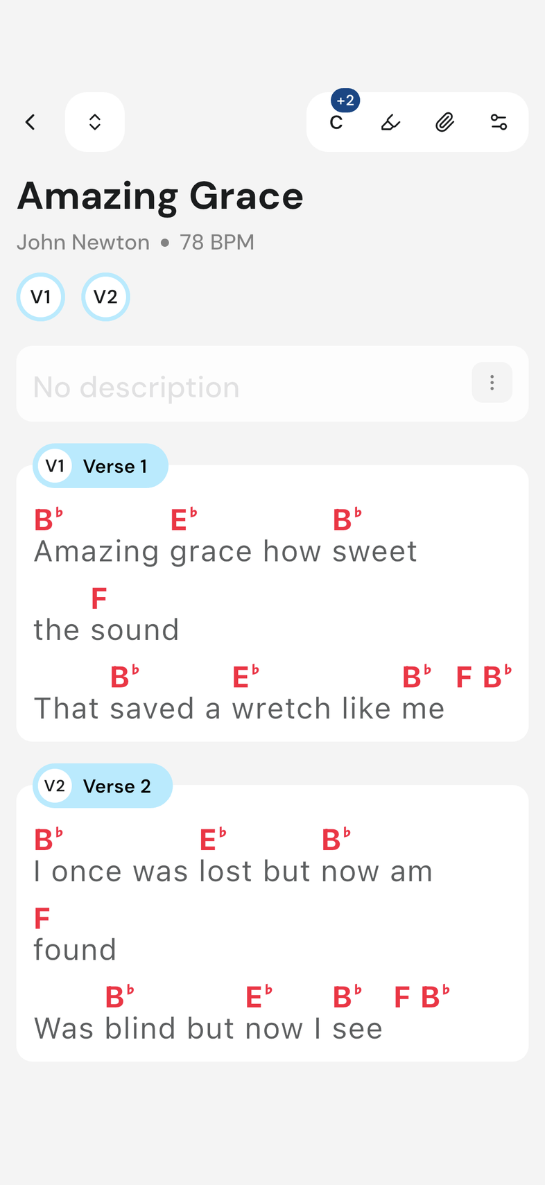 Song page with repeated sections collapsed, reading shorter