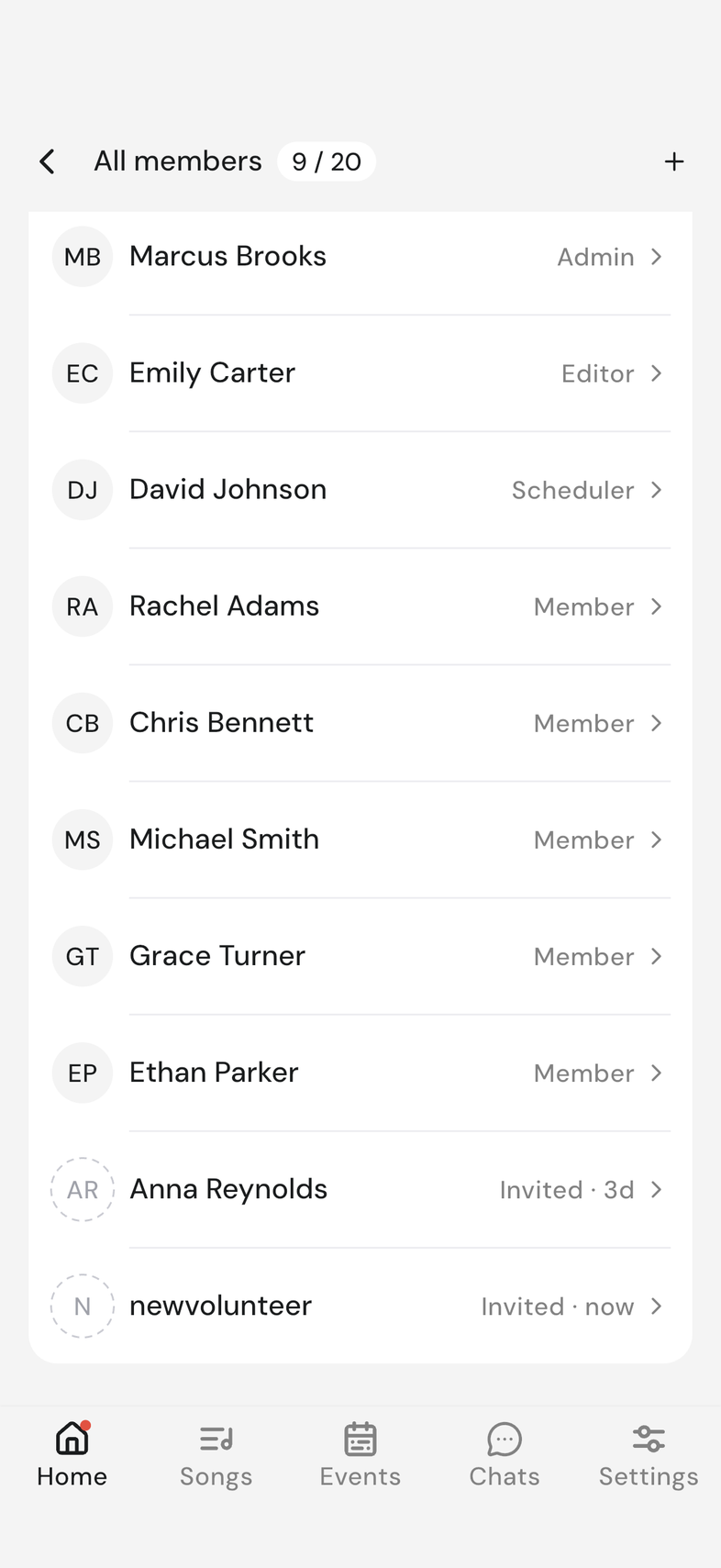 All members list with a new pending row reading Invited