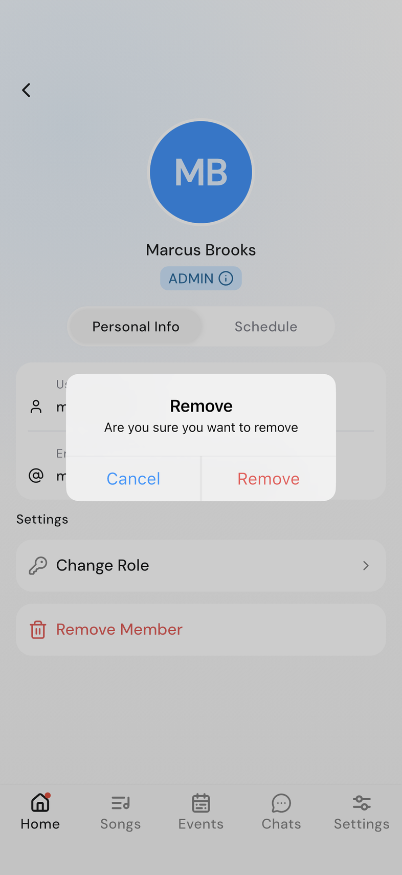 Remove confirmation dialog with the Remove button